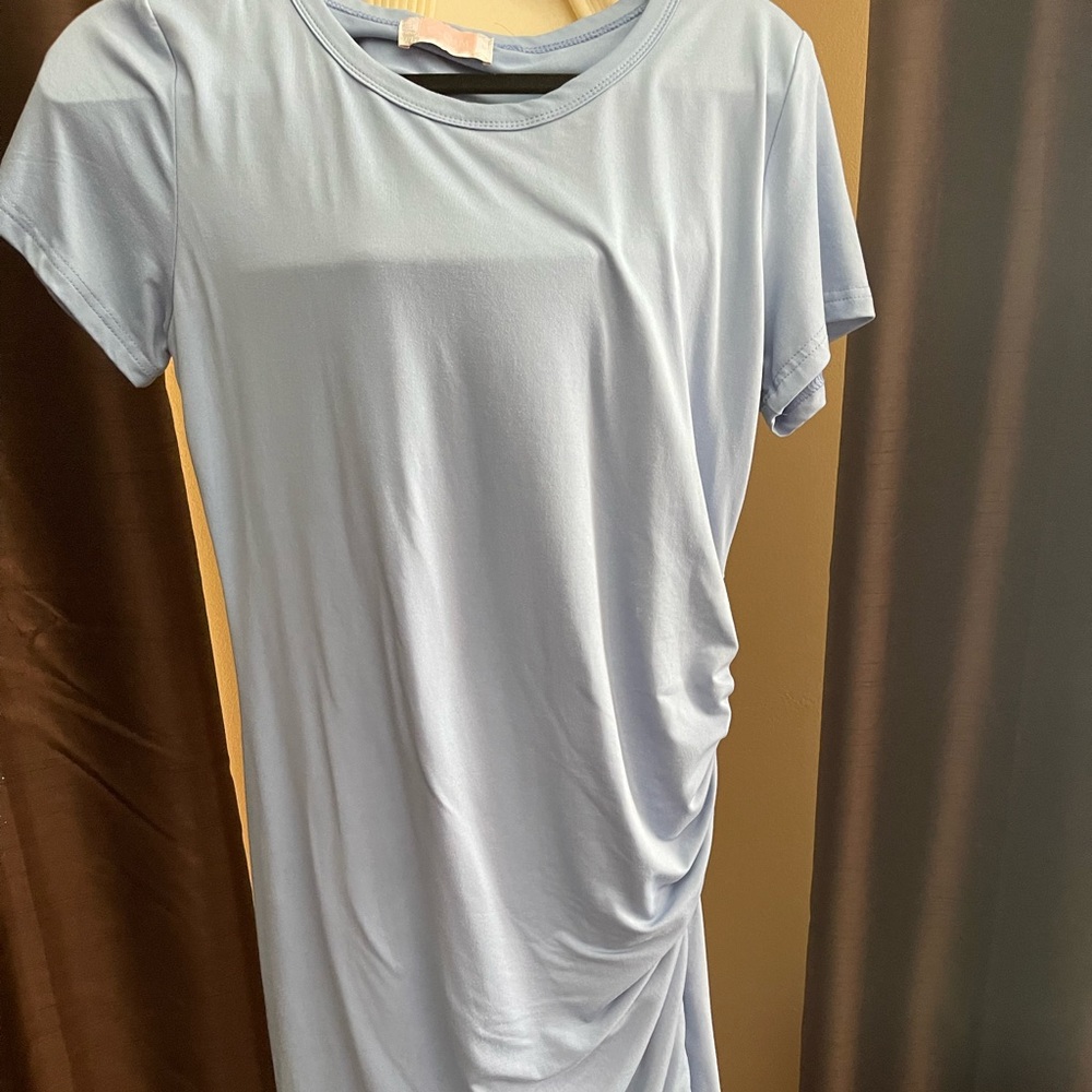 Ruched side light blue dress